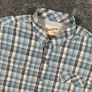 Duck Camp Fishing Shirt Mens 3X Blue Short Sleeve Plaid Performance Vented Nylon